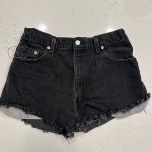 Levi's Black High-Rise Frayed Denim Shorts